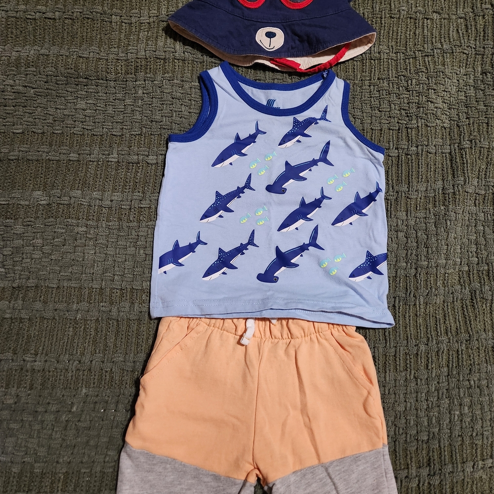 Kids Shark Print Matching Set with Hat